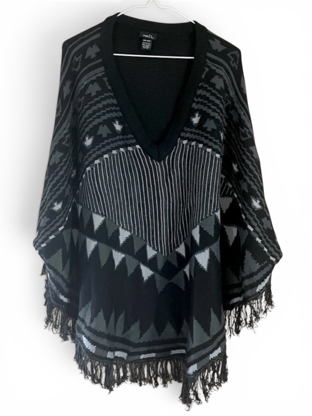Soft Black Knit Fringe Oversized Sweater Poncho